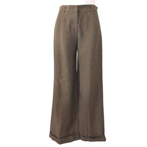 GUNEX Made in Italy Ikram Wide Leg Linen Trousers Brown Women's Size Medium